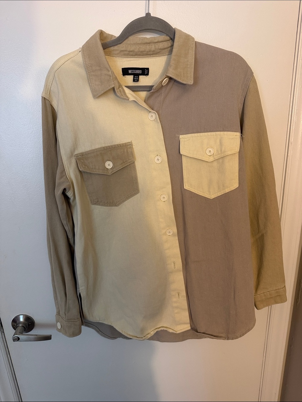 Missguided Two-Tone Tan & Cream Button-Down Shirt